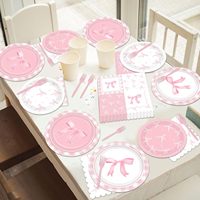Rosa Schleifen-Party-Zubehör: Teller und Servietten für Mädchen-Geburtstage, Junggesellinnenabschiede, Verlobungen und Babypartys