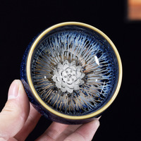 Taza de Té de Cerámica Lelyi Vintage con Incrustaciones de Oro y Plata en Forma de Flor de Loto, Transformada en Horno, Regalo de Lujo Ligero