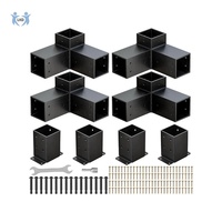 Kit de supports de pergola 4x4 Woodworks, extension d'angle 3 voies, revêtement en poudre noire, supports métalliques pour poutres en bois, clôture, abri de voiture