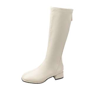 Autunno e inverno nuovi stivali lunghi in pelle con cerniera posteriore di grandi dimensioni stivali alti tacchi alti spessi tacchi bassi stivali da cavaliere per le donne - Product Image 4