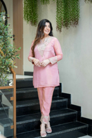 Salwar Kameez Kurta traditionnel pour femmes, rose, longueur cheville, coupe décontractée, en soie, style Inde Pakistan, pour mariage et Diwali