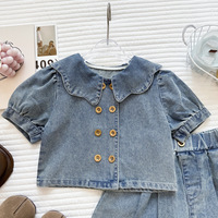 Nouvel ensemble de cowboy pour enfants, ensemble deux pièces pour filles, chemise douce de style poupée + jupe courte, idéal pour l'été