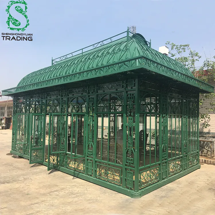 Outdoor Wrought Iron Orangery Glasshouse Sunrooms Glass Houses Winter Garden Greenhouse Steel Conservatory