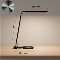 Lampe de bureau moderne avec chargeur sans fil, lampe LED à 5 températures de couleur, support réglable en aluminium, lampe de table en ABS, éclairage flexible pour l'étude et la lecture