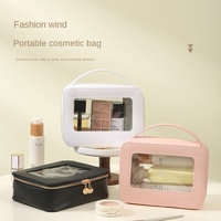 2024 Portable maquillage boîte étui carré Transparent Pu cuir clair cosmétique Pvc maquillage sac pochette pour voyage articles de toilette stockage
