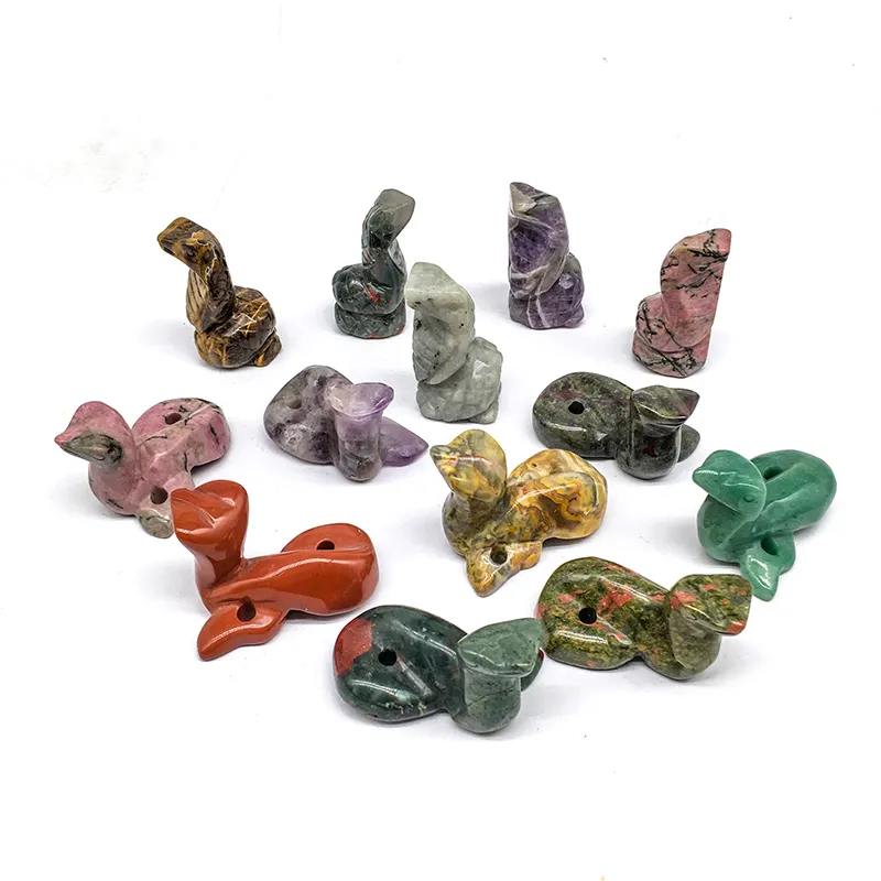 Wholesale hand craved natural crystal Amethyst snake crystal craft polished Rose quartz animals snake for home decoration