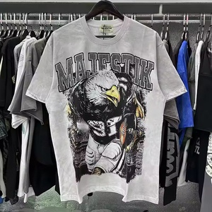 Shining Rhinestone MAJESTIK Men's T-Shirt Washed Cotton Short Sleeve American High Street Oversized Hip Hop Casual Graphic Shirt - Product Image 6