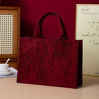 Sacs fourre-tout de luxe en toile de coton rouge gaufrée de grande taille, de haute qualité, avec broderie intégrale, pour femmes, mariage, Saint-Valentin
