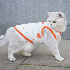 Summer Pure Cotton <b>Cat</b> Vest Sleeveless Anti-Shedding Pet <b>Clothes</b> <b>For</b> <b>Cats</b> Summer Wear White With Black Hearts Pattern - Product Image 3