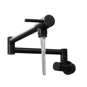 صنبور مطبخ حديث من الفولاذ المقاوم للصدأ المصقول مثبت على الحائط بفتحة واحدة ومقبضين للماء البارد فقط مع ضمان 5 سنوات - Product Image 1