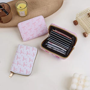 Nouveau doux arc impression fermeture éclair porte-carte court porte-monnaie en cuir Pu <span class=keywords><strong>Mini</strong></span> portefeuille poche multi-fente carte d'identité étui pochette - Product Image 5