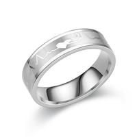 Bague en acier inoxydable gravée motif ECG battement de cœur, polie, pour couple, en stock, vente en gros de bijoux