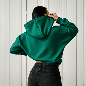 Fabricante de Ropa, Sudadera con Capucha de Forro Polar Grueso Personalizada, Hombros Caídos, Color Verde Sólido, Sudadera para Hombre - Product Image 3