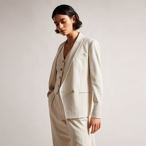 Nuovo Design personalizzato <span class=keywords><strong>donna</strong></span> manica lunga profondo scollo <span class=keywords><strong>a</strong></span> V <span class=keywords><strong>righe</strong></span> doppio petto abito formale <span class=keywords><strong>Blazer</strong></span> per ufficio - Product Image 2