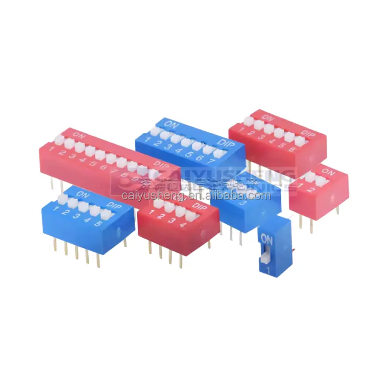 2.54 spacing dial switch red and blue flat dial direct insertion DS-01/02/03/04/5/6/7/8/10/12 bits