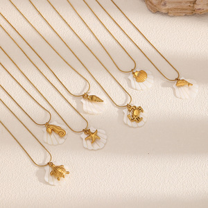 Collar de concha de tortuga de acero inoxidable, colgantes temáticos con forma de animal, cadena larga para clavícula, regalo para mujer - Product Image 1