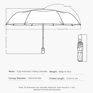 Paraguas automático de 23 pulgadas, impermeable, personalizado, para uso diario, protección solar y contra la lluvia, compacto, con impresión personalizada, plegable en 3 partes. - Product Image 2