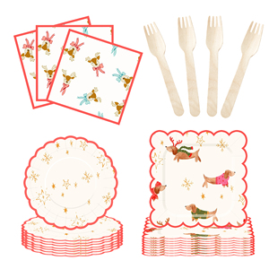 DAMAI Christmas Kids Happy Birthday Party Supplies Yellow Star Red Christmas Elk <b>Disposable</b> <b>Tableware</b> Paper Napkins Cups Plates - Product Image 4