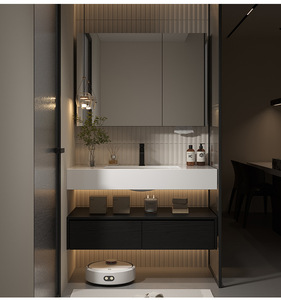 Meubles avec armoires en marbre pour hôtels et villas, design européen, vanités de salle de bain en bois massif - Product Image 1
