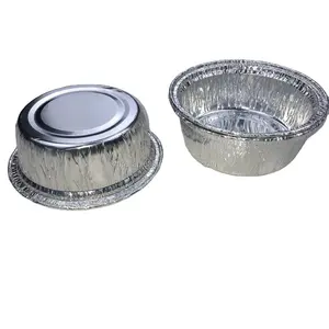 Recipientes redondos de aluminio desechables para alimentos, recipientes redondos de 4,8 pulgadas de diámetro superior de 300ml, para Tartas y tartas