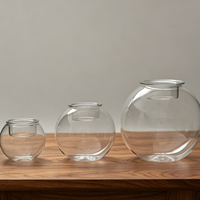 Cloche à bougie sphérique en verre personnalisée, support de bougie chauffe-plat avec base en bois, coupe-vent, présentoir de table décoratif