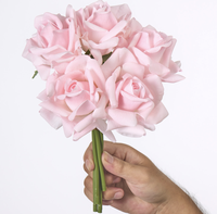 Bouquet de 5 roses artificielles en soie, bouclées, avec fil métallique, faites à la main, toucher réaliste et naturel, longue durée, pour la Saint-Valentin