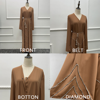 Abaya de Grossiste Modeste de Turquie, Robe de l'Aïd de Dubaï, Abaya Personnalisée en Ligne, Robe Musulmane pour Femme de Couleur Unie, Abaya de Luxe avec Diamants Perlés, Abaya Ouverte