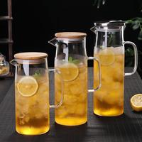 Carafe à eau en verre borosilicate pour thé glacé aux fruits, avec couvercle en bambou