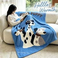 Plaid pour chien bleu, trois chiens, velours semi-épais, double face, ultra doux, mignon, pour canapé, maison, cadeau chaud pour les amoureux des chiens, vente en gros