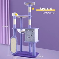 Arbre à chat moderne et spacieux Purple Fantasy Wood Castle, avec 4 niveaux et adapté à toutes les saisons, emballage en carton pour intérieur