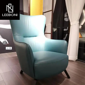 เก้าอี้หนังสำหรับห้องนั่งเล่นสีฟ้าหลังสูงดีไซน์ทันสมัย - Product Image 3