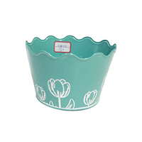 Warna terang ember bunga bulat Pot bunga galvanis dengan pola mawar berkebun dekorasi pagar Pot berkebun warna kustom