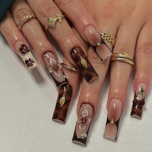 เล็บปลอมอะคริลิกเทียมสีทองแบบทำมือกดบนเล็บ2025ออกแบบได้ตามต้องการ - Product Image 2