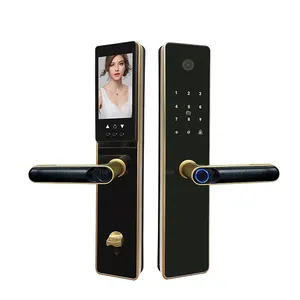 Kunci tuya sidik jari, kunci pintu kayu digital depan elektronik tanpa kunci, kunci pintu pintar wifi dengan kamera untuk pintu depan