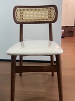 Chaises de salle à manger en bois massif de style rétro moderne, siège rembourré en rotin et tissu fait main pour salle à manger, salon et décoration intérieure
