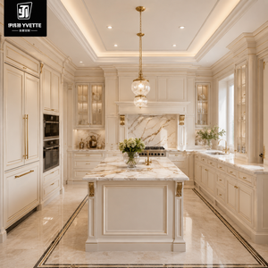 High End Modular <strong>Kitchen</strong> Cabinets Chic Wooden <strong>Cupboards</strong> with Stone Island for Villa Apartment Hotel and Interior Design Projects - Product Image 2
