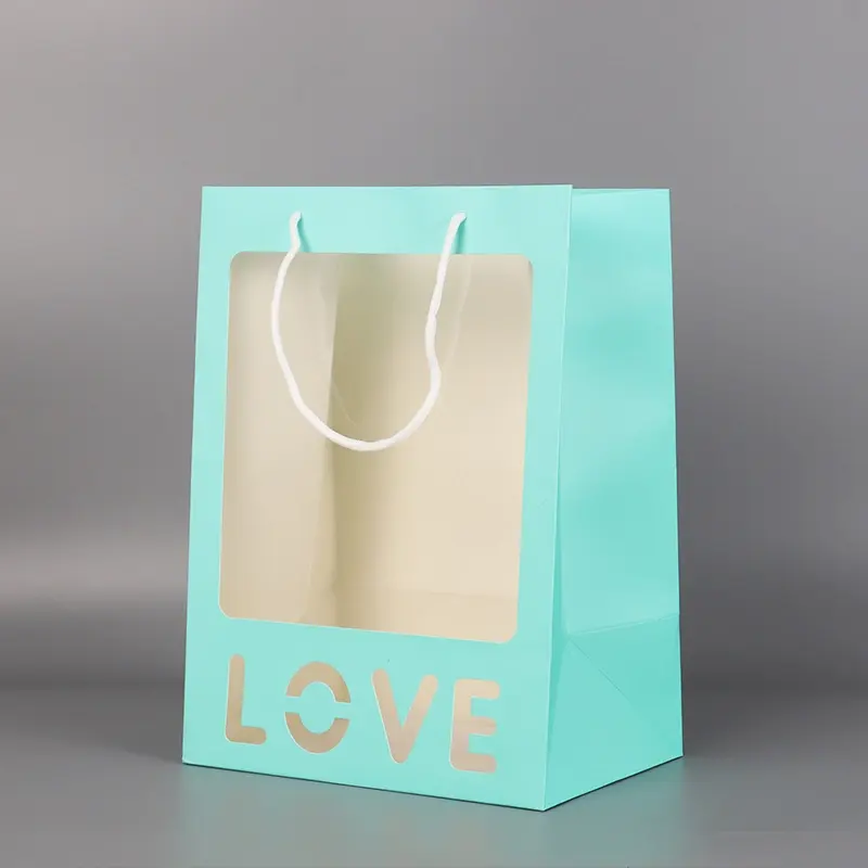 Stock Window Flower Lover Gift Tote Carrier Shopping Paper Packaging Bag