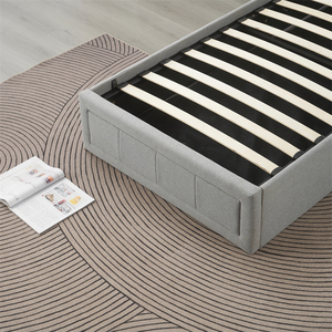 Cama Moderna con Almacenamiento, Tapizada en Lino Gris, Estilo Simple, Individual/Doble, con Sistema de Elevación Neumático - Product Image 5