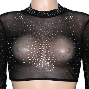 Ensemble sexy en maille transparente avec strass pour femmes, tenue de soirée, ensemble coordonné, haut court et <span class=keywords><strong>leggings</strong></span> assortis, tenues d'anniversaire - Product Image 6