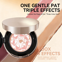 3Colors Swirl Marble Air Cushion Foundation 12 Jam Tahan Lama Tahan Air 3 in 1 Concealer Brightener Primer BB Cushion