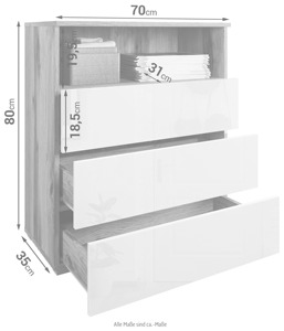 <span class=keywords><strong>Commode</strong></span> à 3 tiroirs en bois blanc brillant, design sans poignées, pour chambre à coucher, MOQ <span class=keywords><strong>100</strong></span> - Product Image 2