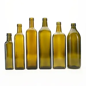 VISTA Food Grade 250Ml 500Ml 750Ml 1000Ml bouteille carrée en verre vert Antique bouteille en verre d'huile d'olive avec bouchon en aluminium à vis
