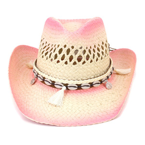 2022 nueva dama caliente viaje al aire libre protección solar playa vaquero sombreros de paja occidental <span class=keywords><strong>Rosa</strong></span> <span class=keywords><strong>sombrero</strong></span> de vaquera - Product Image 1