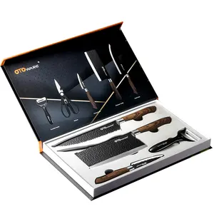 Thép Không Gỉ Bếp Knife Chứng Khoán Không Dính Lớp Phủ 5 Cái Dao Nhà Bếp Trong Kho Với Lớp Phủ Màu Gỗ PP Xử Lý