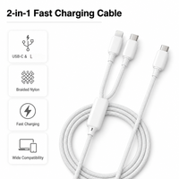 Nouveau câble USB C 2 en 1 60W PD, charge rapide 27W, connecteur double tressé, synchronisation des données, fil en silicone pour iPhone, Samsung, Android, ordinateurs portables