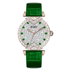 Montre mécanique de luxe pour femme avec logo personnalisé, incrustation de diamants, mouvement japonais NH05, étanche 50M, bracelet en cuir de vachette, montre pour femme - Product Image 3
