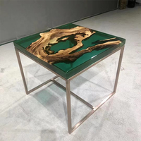 Table basse carrée en résine de bois en option, table à thé en résine époxy design de luxe de rivière