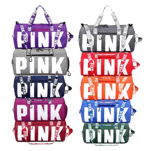 Custom Logo Pink Duffle Bag With Compartments Zipper Water Proof Sports Gym Capacity Eco Friendly Weekend Travel Duffle Bag