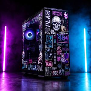 Autocollants holographiques résistants aux UV sur le thème de la culture gaming cyberpunk, graphiques néon pour manettes de gamer, icônes e-sport, décalcomanies acryliques personnalisées pour <span class=keywords><strong>PC</strong></span> - Product Image 4