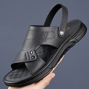 Sandales pour hommes en cuir véritable à brides croisées, à bout ouvert, respirantes, décontractées, pour l'été - Product Image 3
